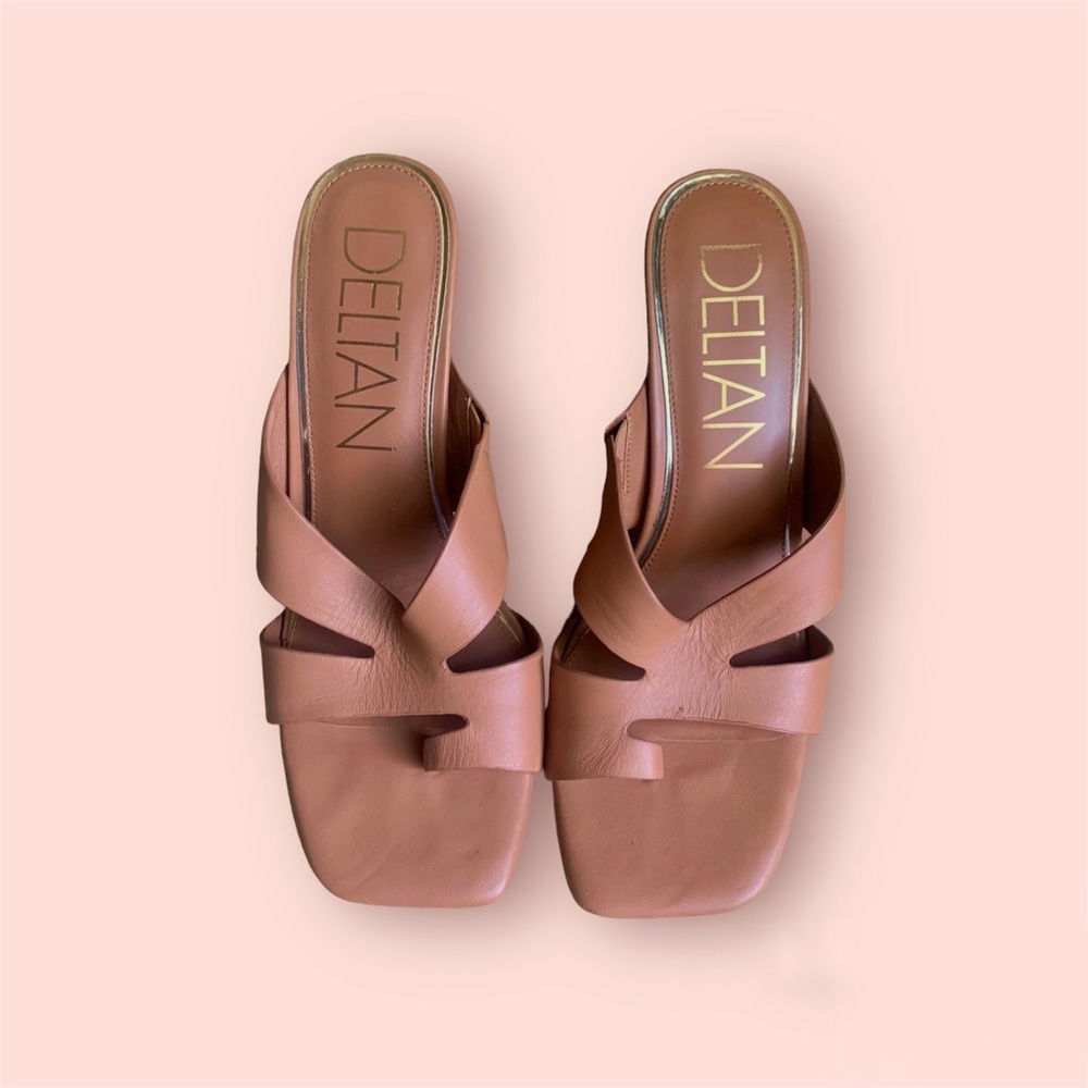 Deltan Francesca Metallic Heel Square Toe Dress Sandals.